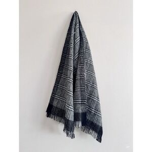 Soft Black And White Checkered Plaid Scarf Neutral Warm Fringe Accessory
